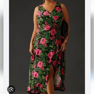 NWT Anthropologie Maeve tropical hibiscus floral rouched maxi dress size 2